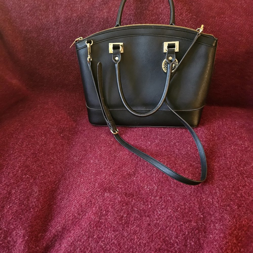 Ann Klein Large Dome Satchel black with gold details